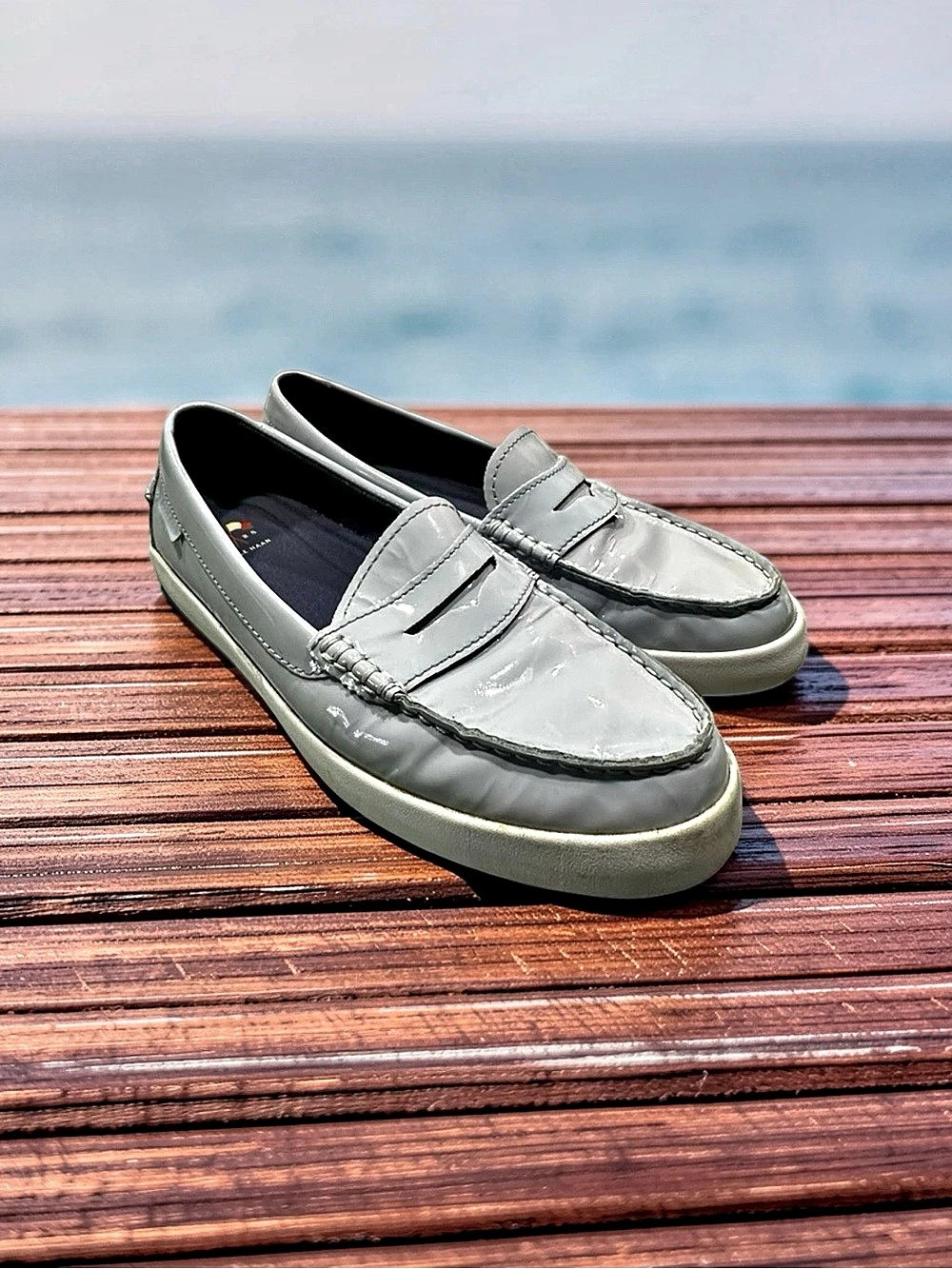 Cole Haan Pinch Weekender Penny Loafer Zen Blue Patent Leather GT